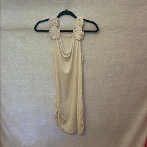 Elegant Cream Sleeveless Dress with Floral Straps